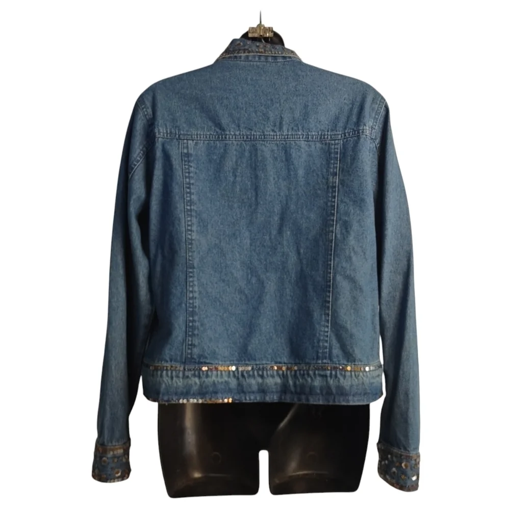 Vintage New Directions Women's Blue Sequined Denim Jacket Size M